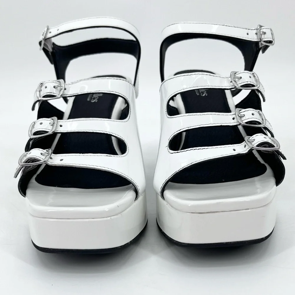 NEW Seychelles Loosen Buckled Up White Patent Leather 90s Platform Sandals 8.5